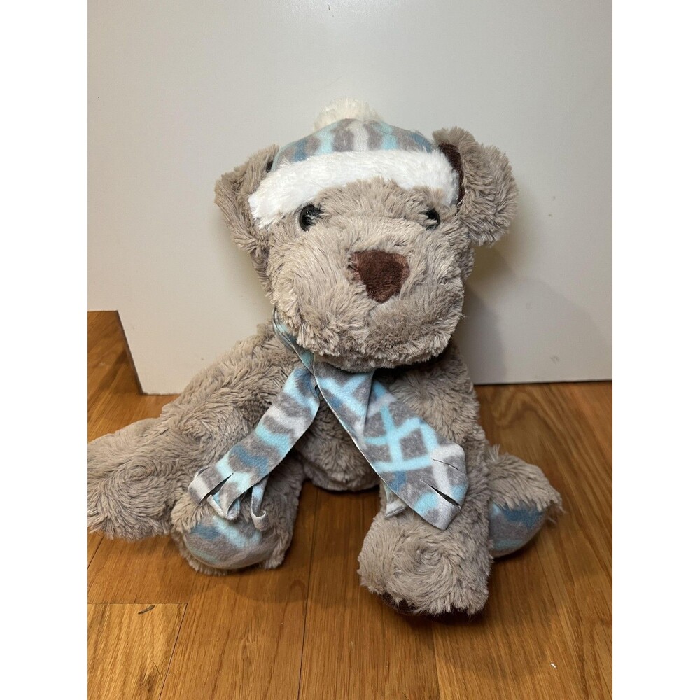 Gentle Treasures Gray Teddy Bear Plush Small Winter Hat Scarf Stuffed Animal